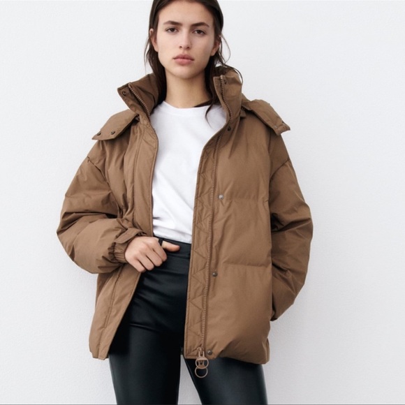 Zara Sand Brown Hooded Quilted Jacket - Picture 7 of 13